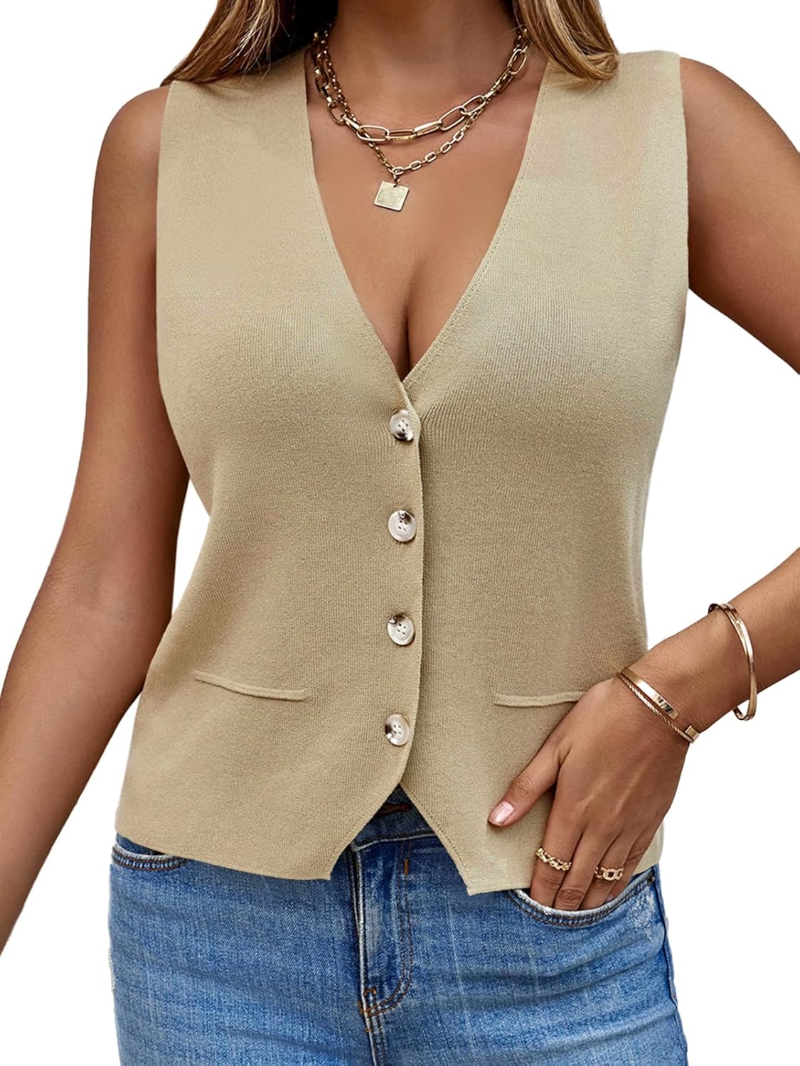 Saodimallsu Womens Sleeveless Sweater Vest for Casual Style