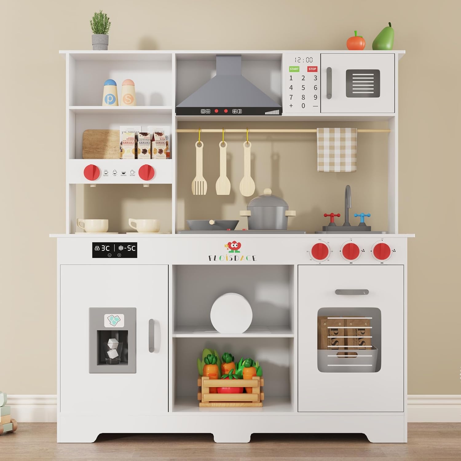 Large Wooden Play Kitchen for Kids - Realistic Interactive Set