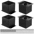 6x6 Post Base Brackets 4 Pcs - Heavy Duty Black Powder-Coated Support