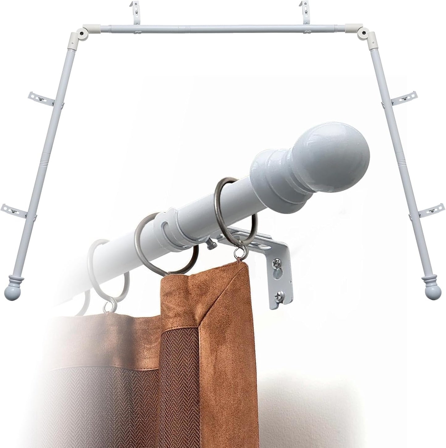 Adjustable Heavy Duty Bay Window Curtain Rod Set - Easy DIY U-Shape Design
