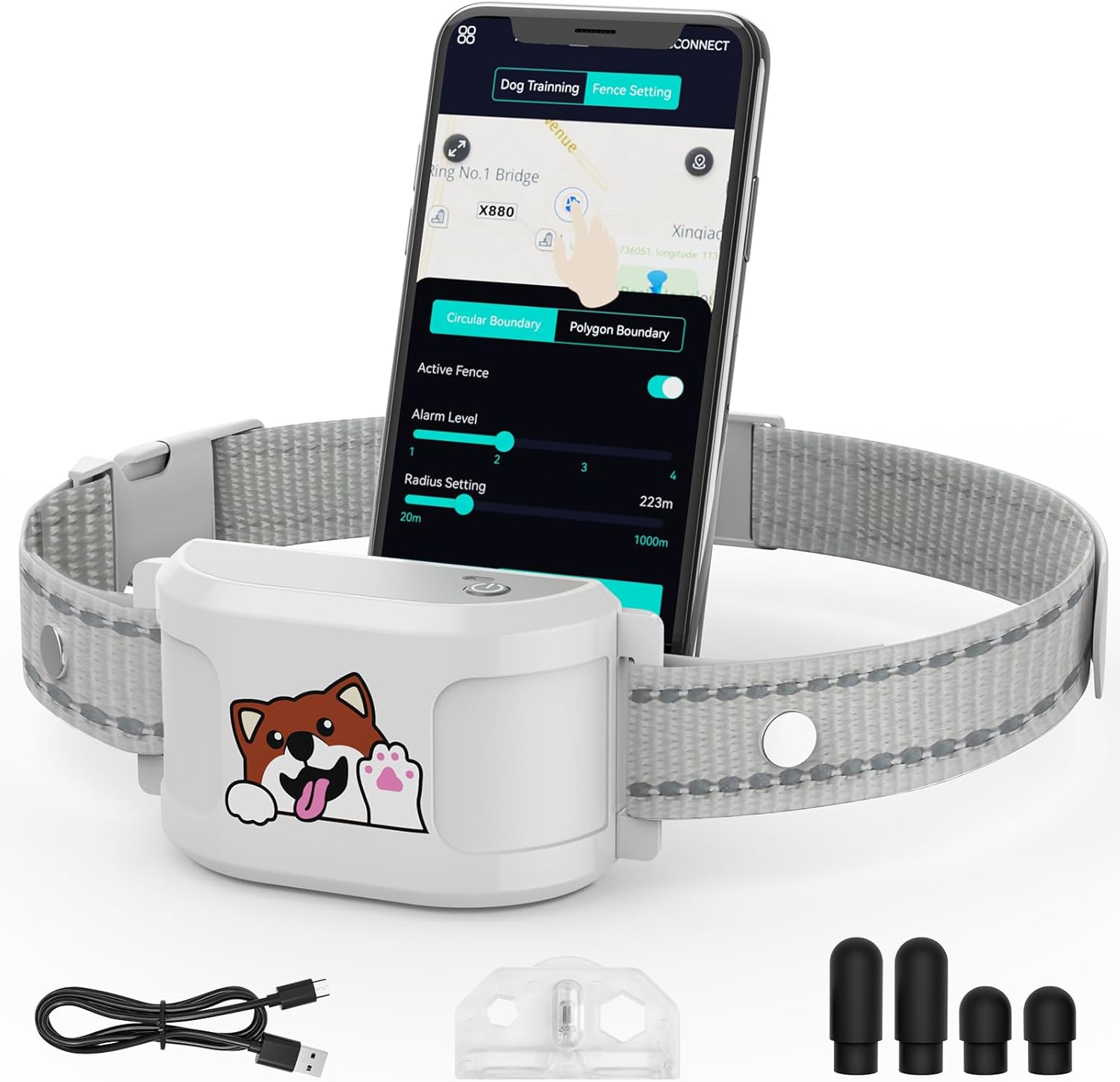 GPS Dog Collar with Wireless Electronic Boundary for Training