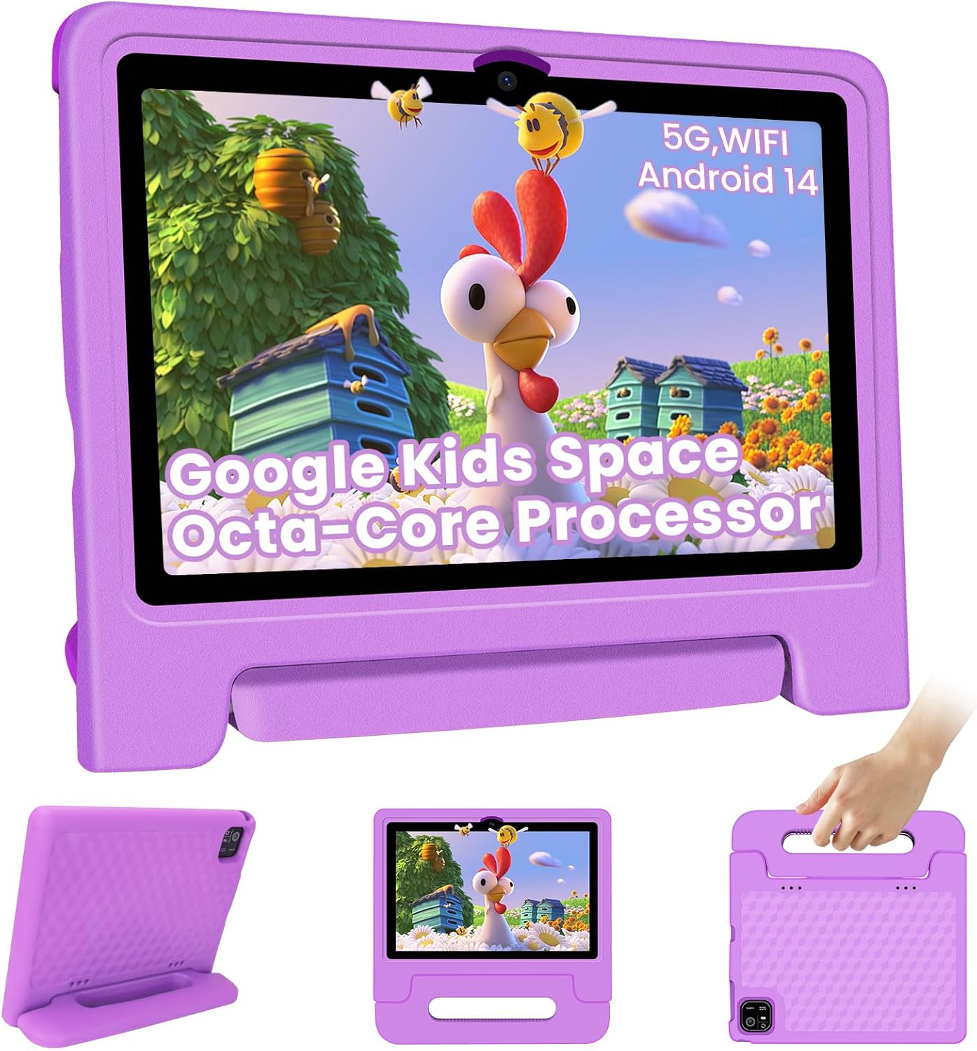 Kids Tablet 10.1 inch Android 14 with Parental Controls & Case