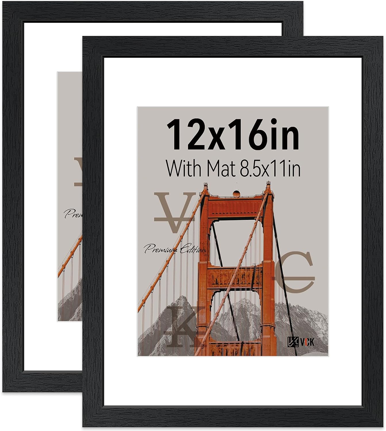 VCK 12x16 Picture Frame 2 Pack - High-End Black Wood Frames