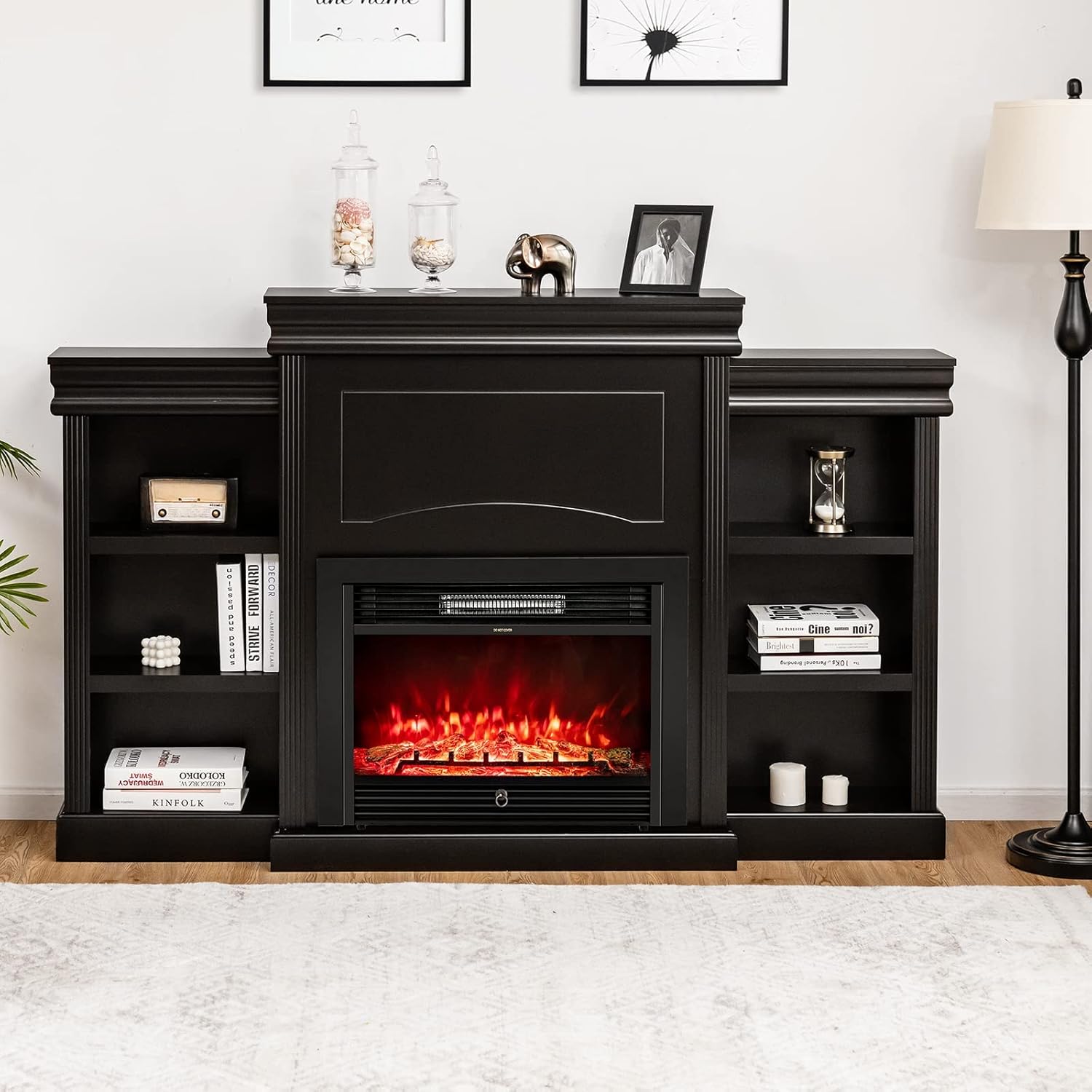 Tangkula 70 Fireplace TV Stand: 750W/1500W Heater, Remote Control, Timer, 5-Brightness, 3-Color Flame