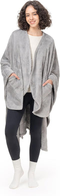 Wearable Blanket Pebble Gray 58in x 64in - Cozy Pocketed Cape