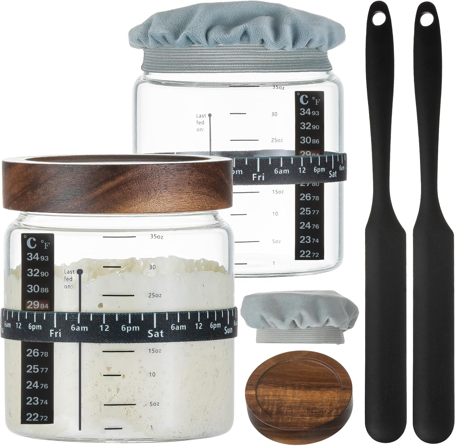 Sourdough Starter Jar Kit with Ounce Scale & Thermometer