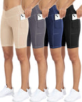 Biker Yoga Shorts 4 Pack High Waisted - Tummy Control, Pockets