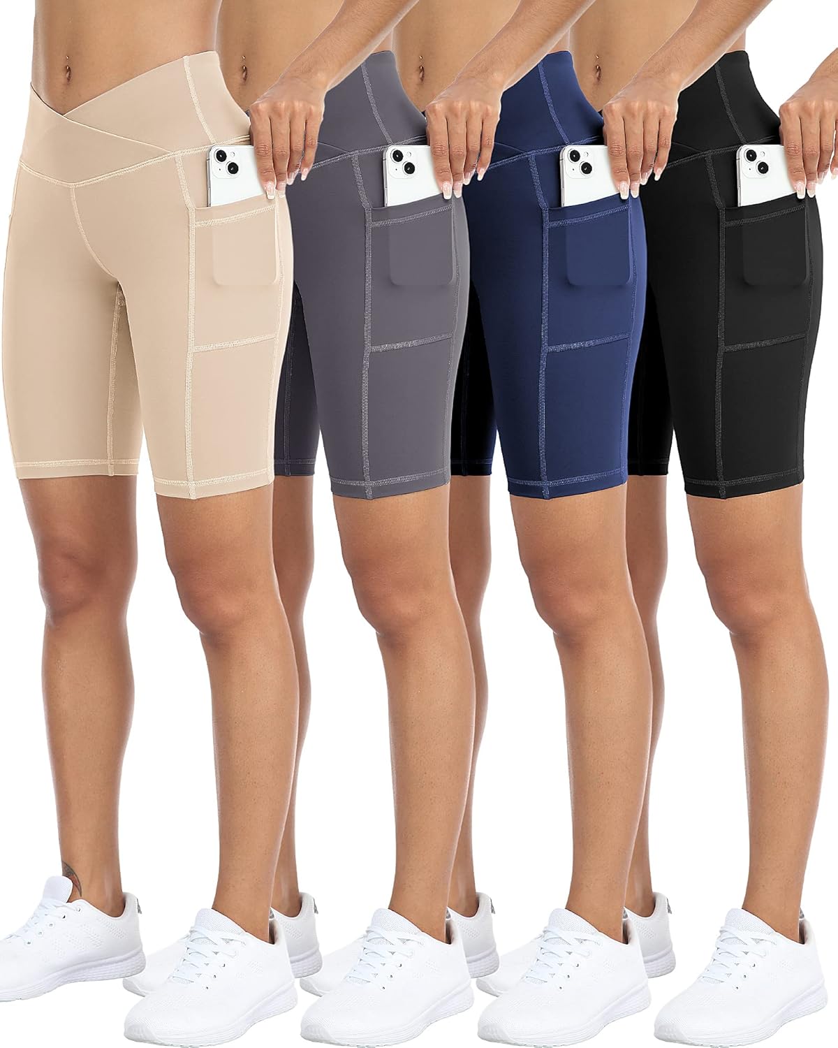 Biker Yoga Shorts with Pockets for Women - 4 Pack Value Set