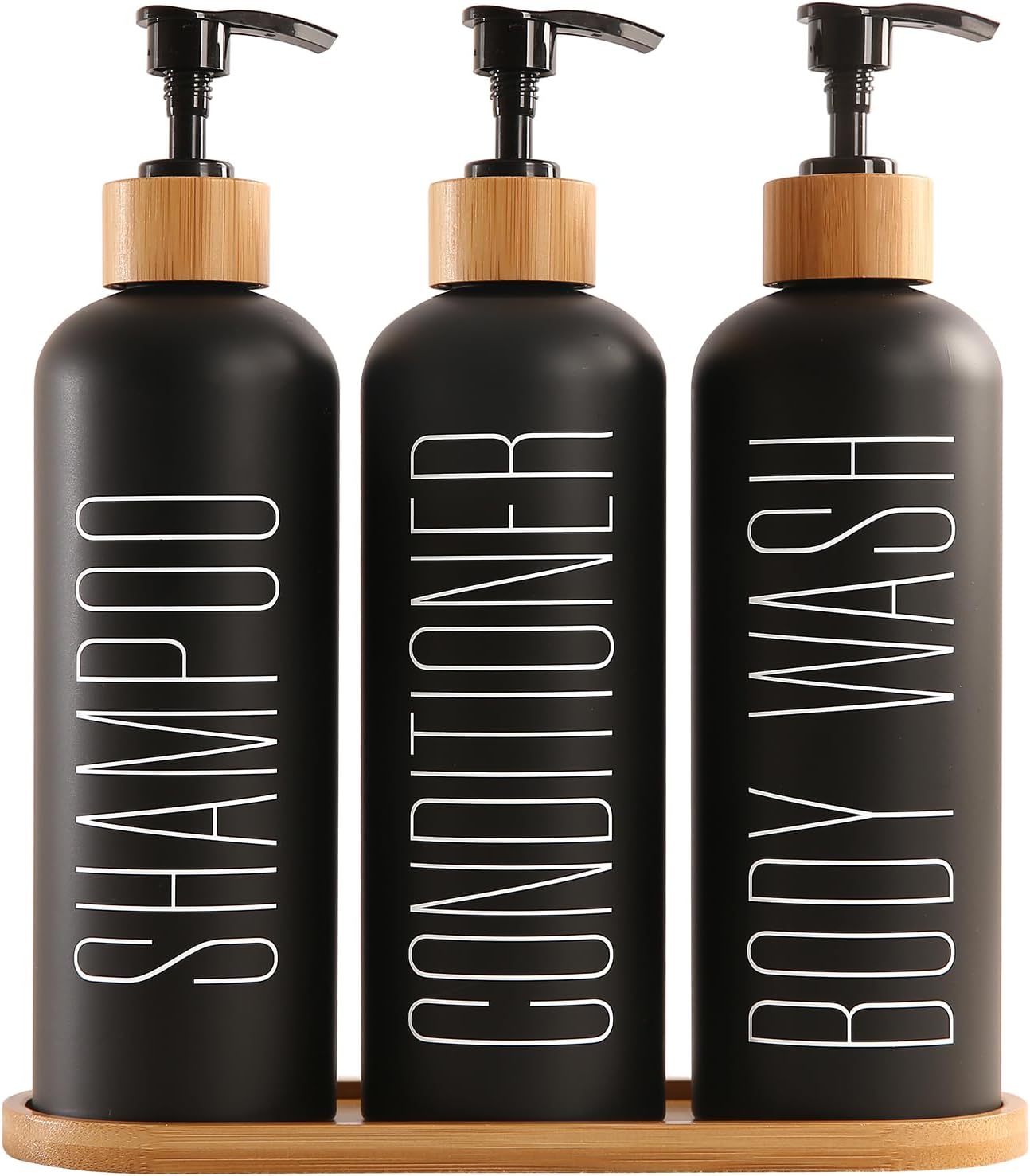 Bamboo Pump Shower Dispenser Set - Organize Bathroom