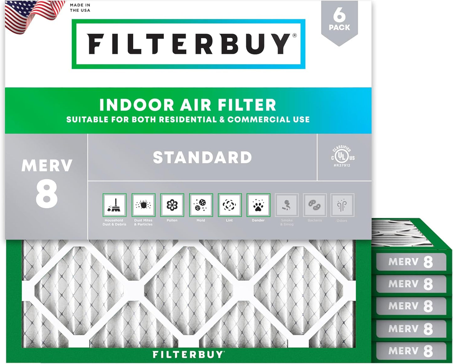 Filterbuy 11.25x11.25x1 Air Filter MERV 8 for Dust Defense