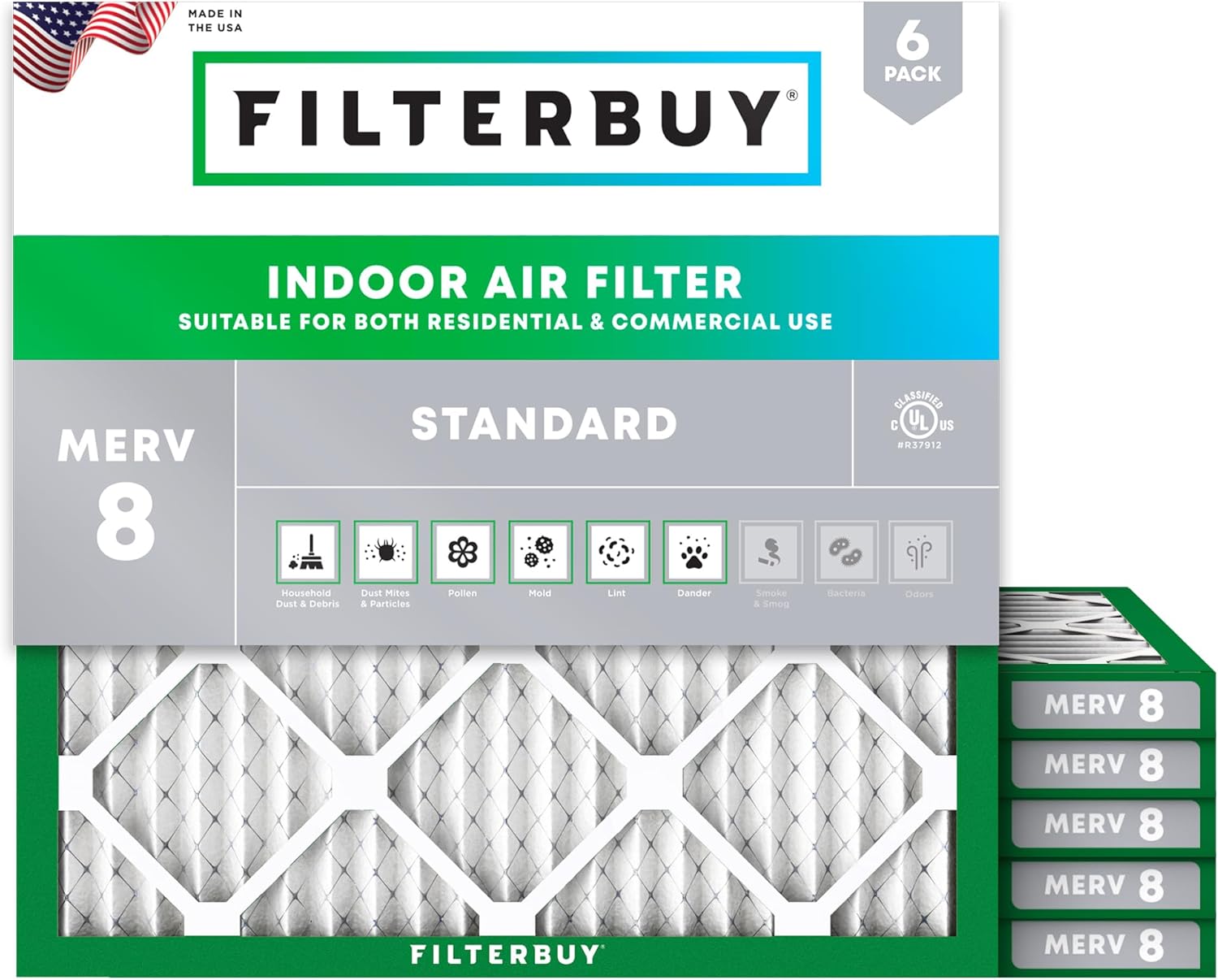 Filterbuy 11.25x11.25x1 Air Filter MERV 8 for Dust Defense