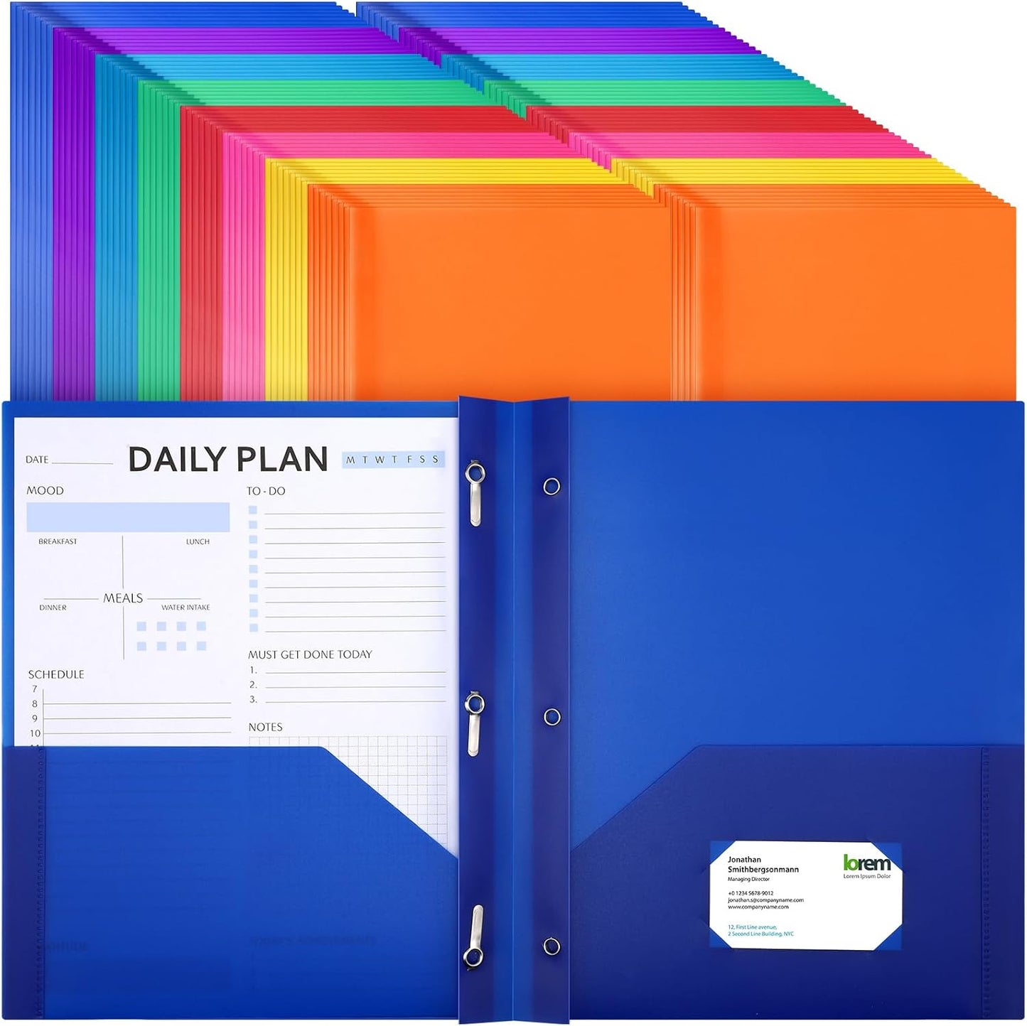 104 Packs Pocket Folders with Prongs for School and Office Use