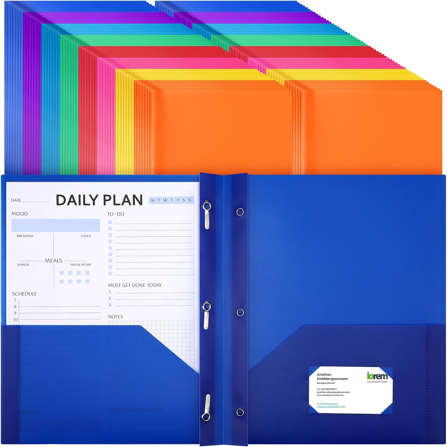 104 Packs Pocket Folders with Prongs for School and Office Use
