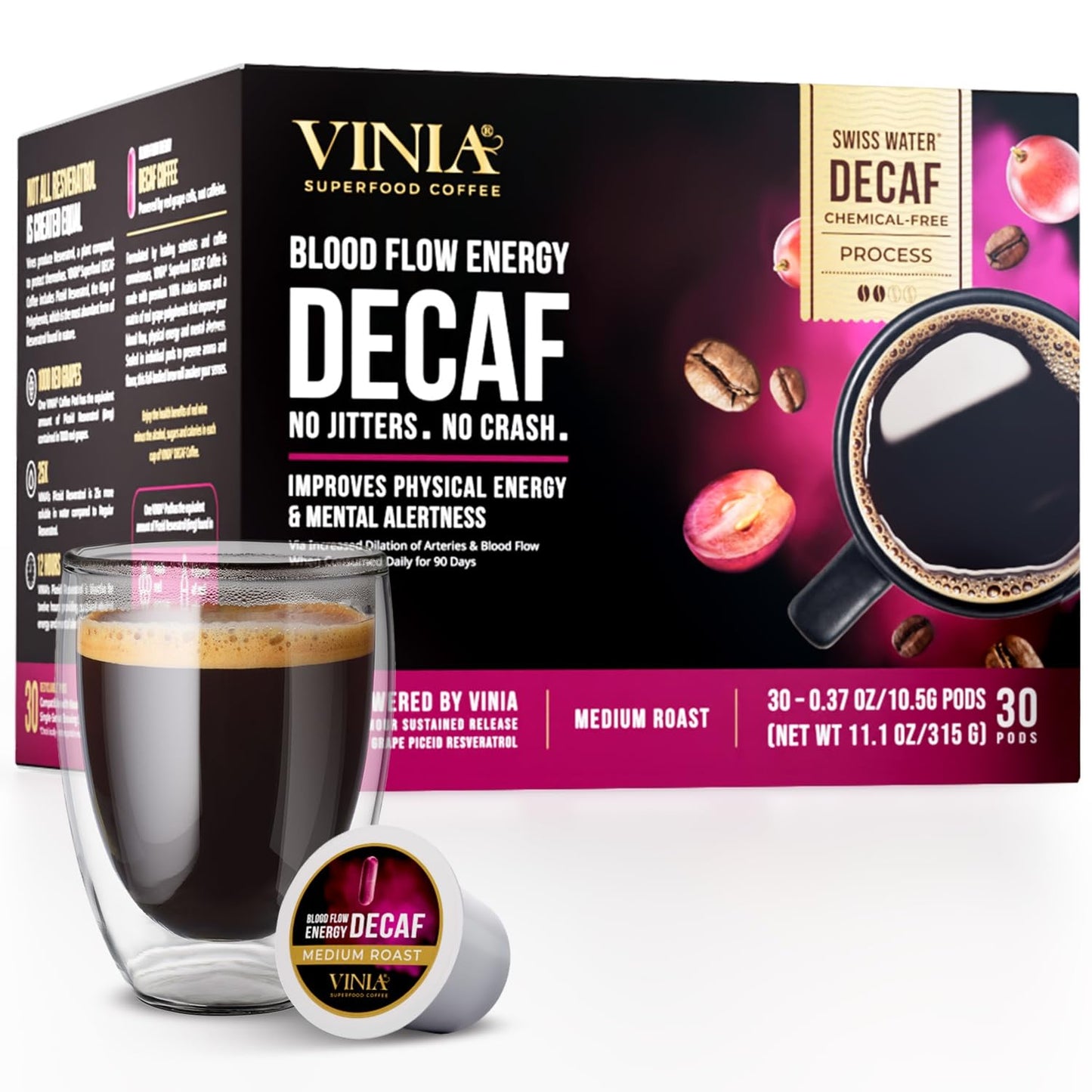 Energy Boosting Decaf Coffee Pods - VINIA Superfood Blend