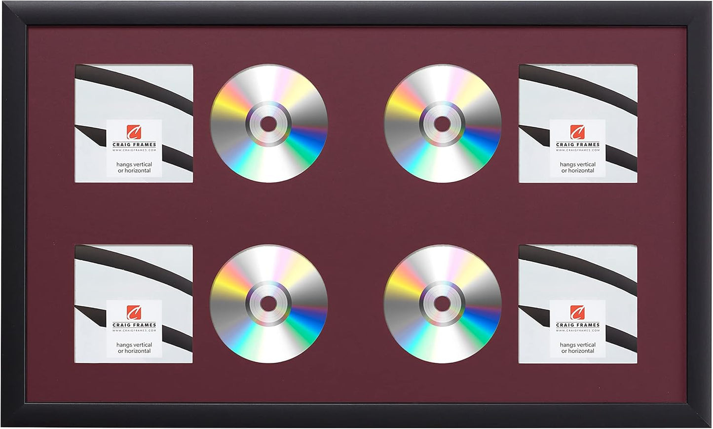 15x26 Burgundy 4-CD Display Mat with Black Frame for Art