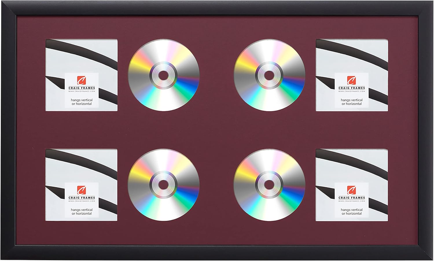 15x26 Burgundy 4-CD Display Mat with Black Frame for Art