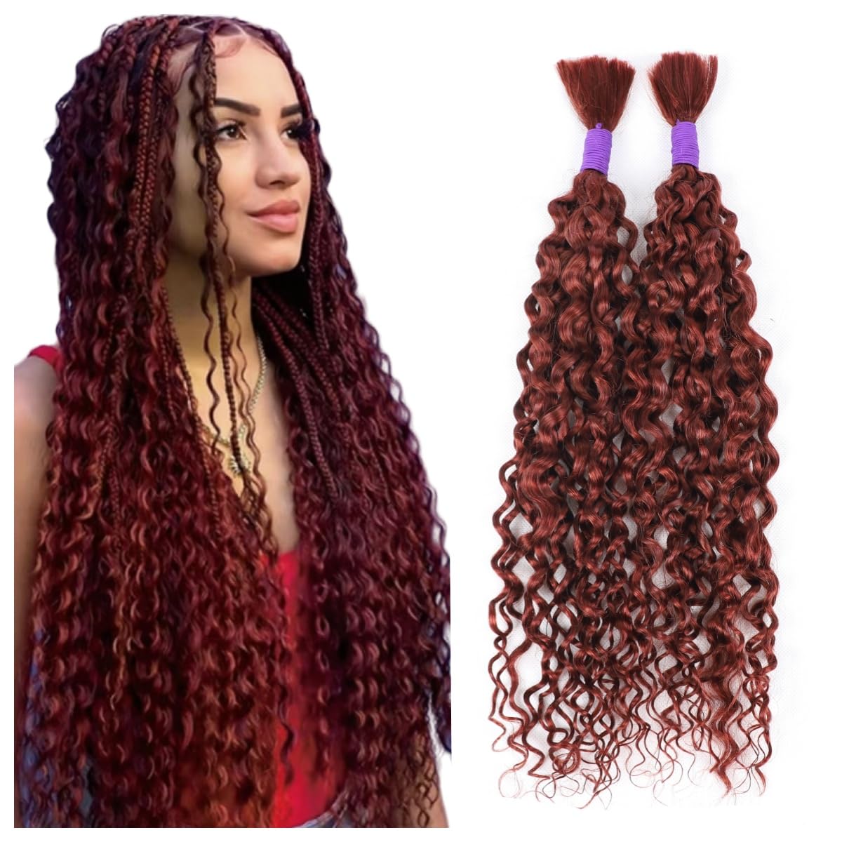 Reddish Brown Water Wave Human Braiding Hair for Boho Styles