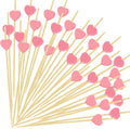 100PCS Pink Heart Cocktail Picks - Fancy Bamboo Skewers