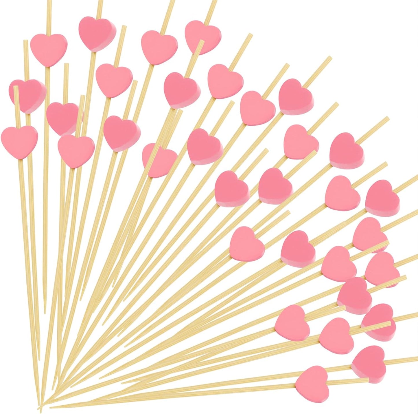 100PCS Pink Heart Cocktail Picks - Fancy Bamboo Skewers