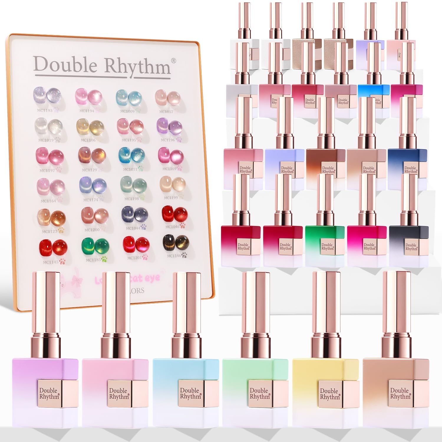 Double Rhythm 28Pcs Cat Eye Gel Nail Polish Set for DIY Nail Art