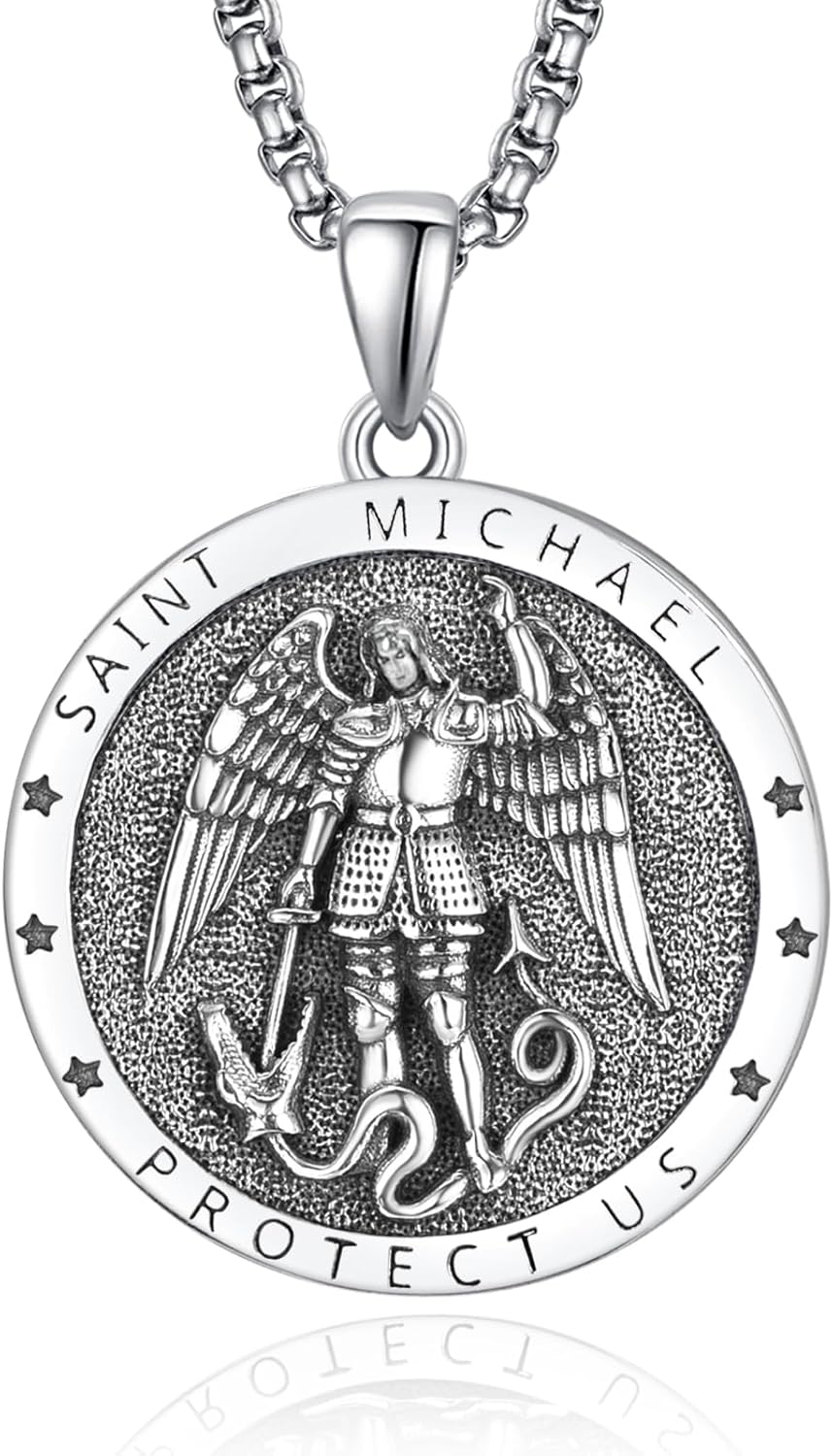 925 Sterling Silver St Michael Necklace for Men - Amulet Jewelry