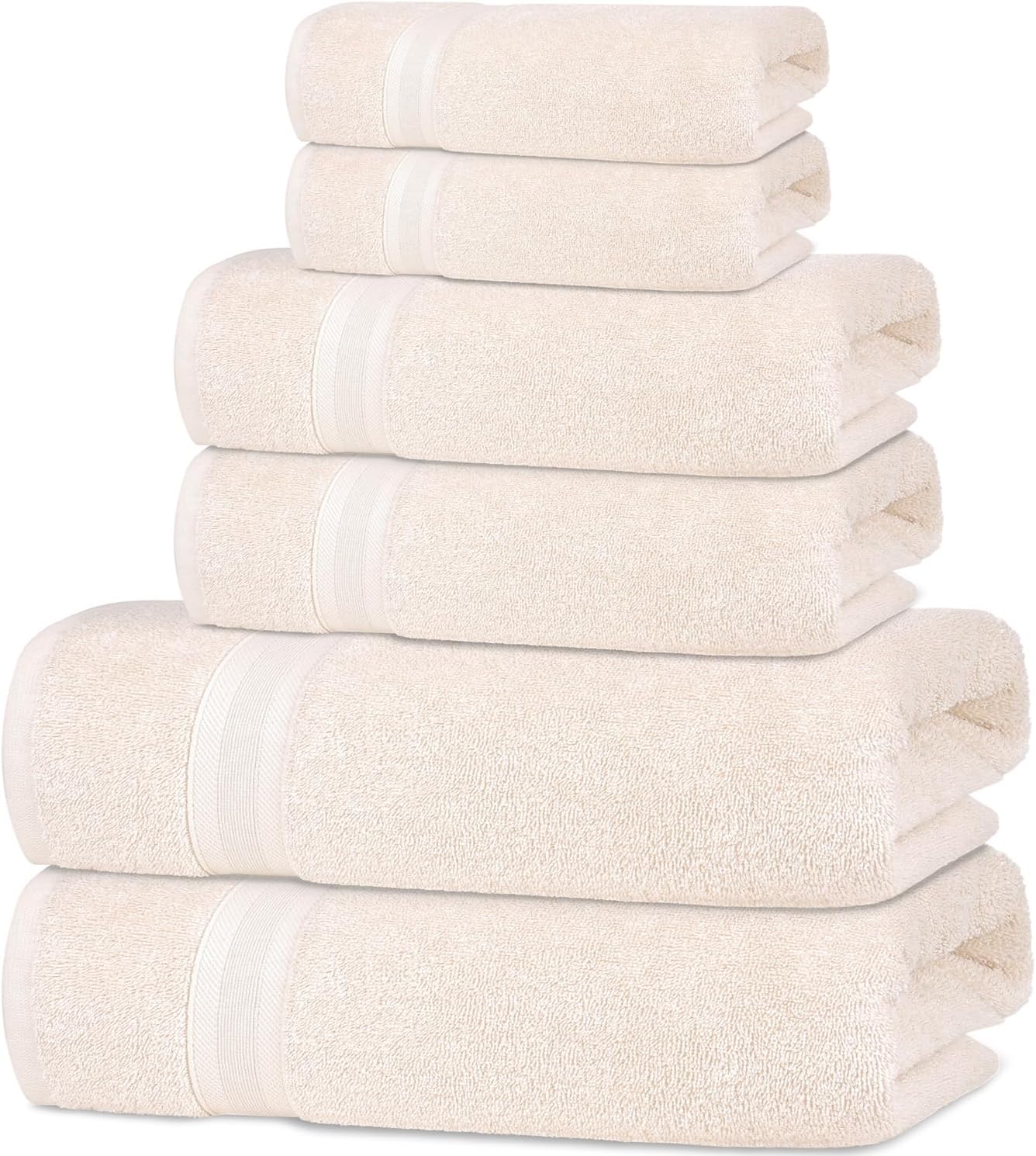 Quick-Dry Soft High Absorbent Bath Towels Set of 6 Ivory Lace