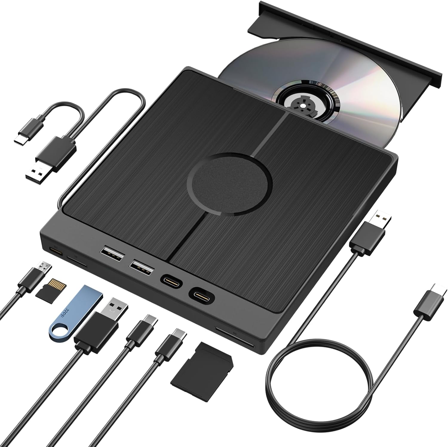 Portable 7-in-1 External CD/DVD Drive for Ultimate Connectivity