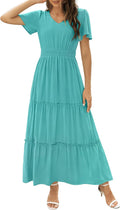 Womens Long Summer Floral Maxi Dress - Flattering Smocked Tiered Fit