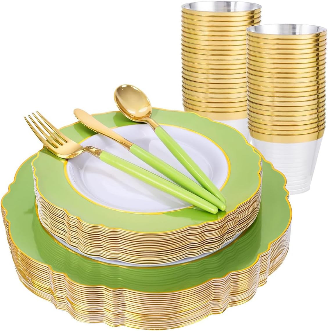 WDF 150Pcs Green Plates Disposable for Elegant Parties