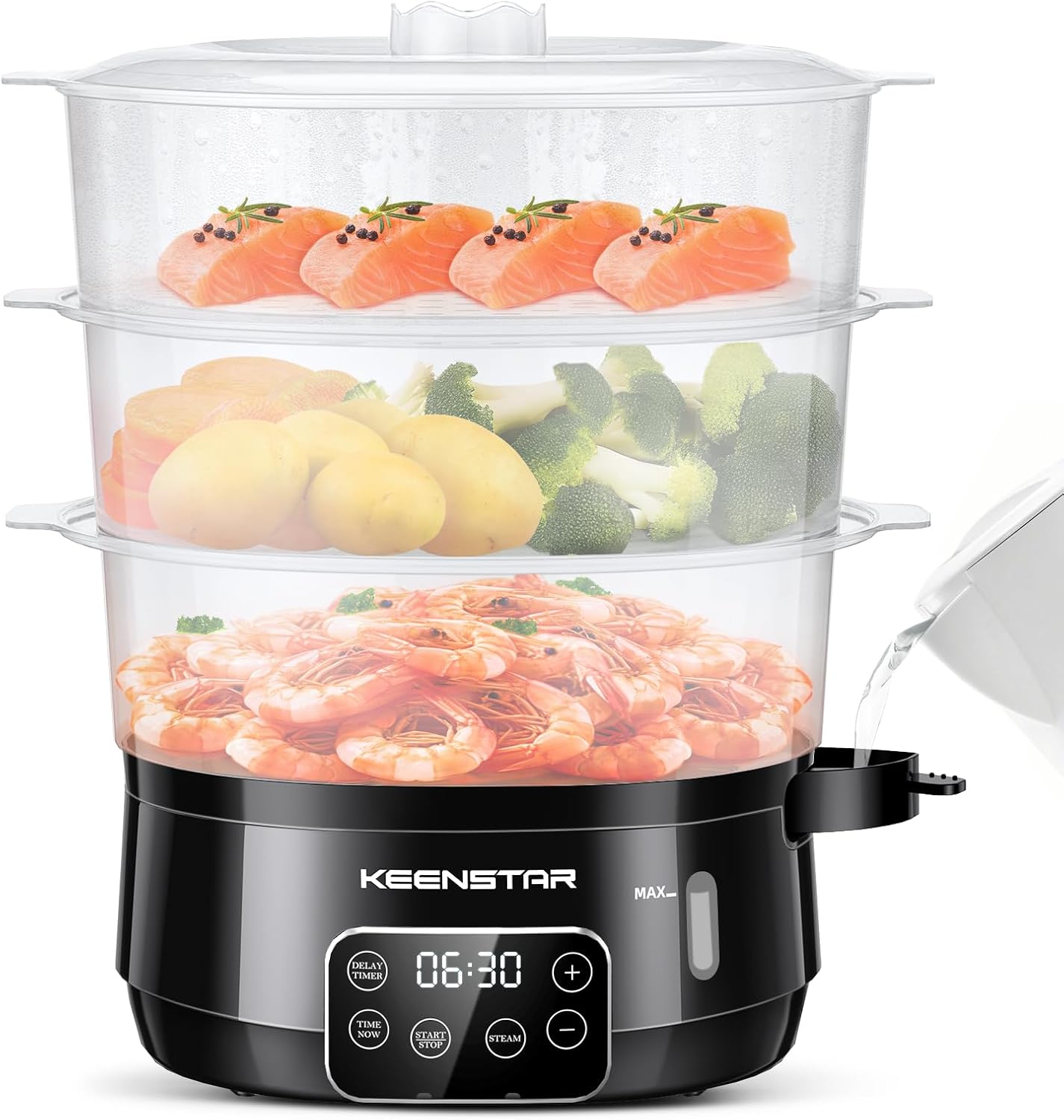 13.7QT Electric Food Steamer with 3 Tiers for Healthy Cooking