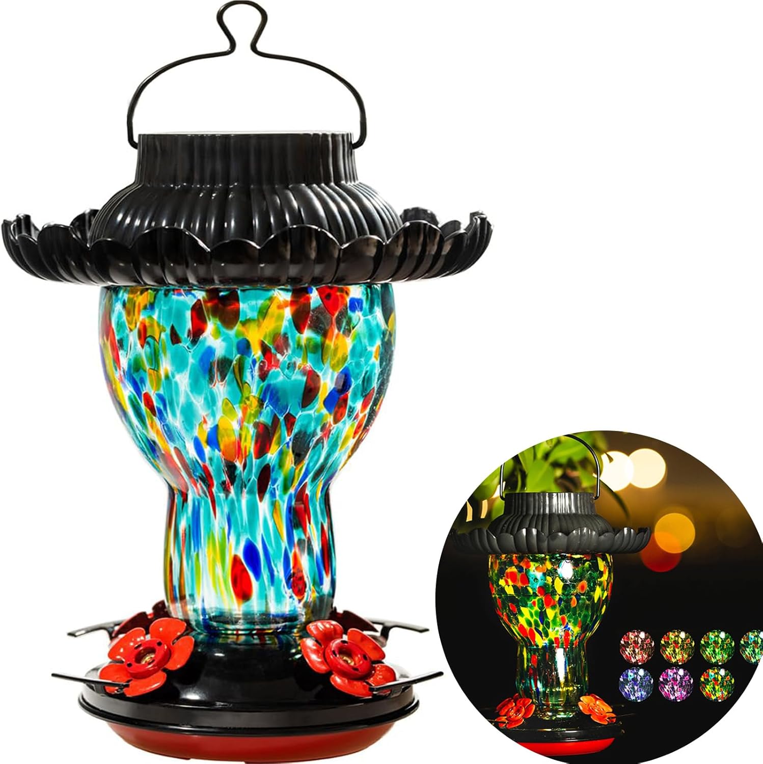 Solar Hummingbird Feeder for Outdoors with Color Changing Light
