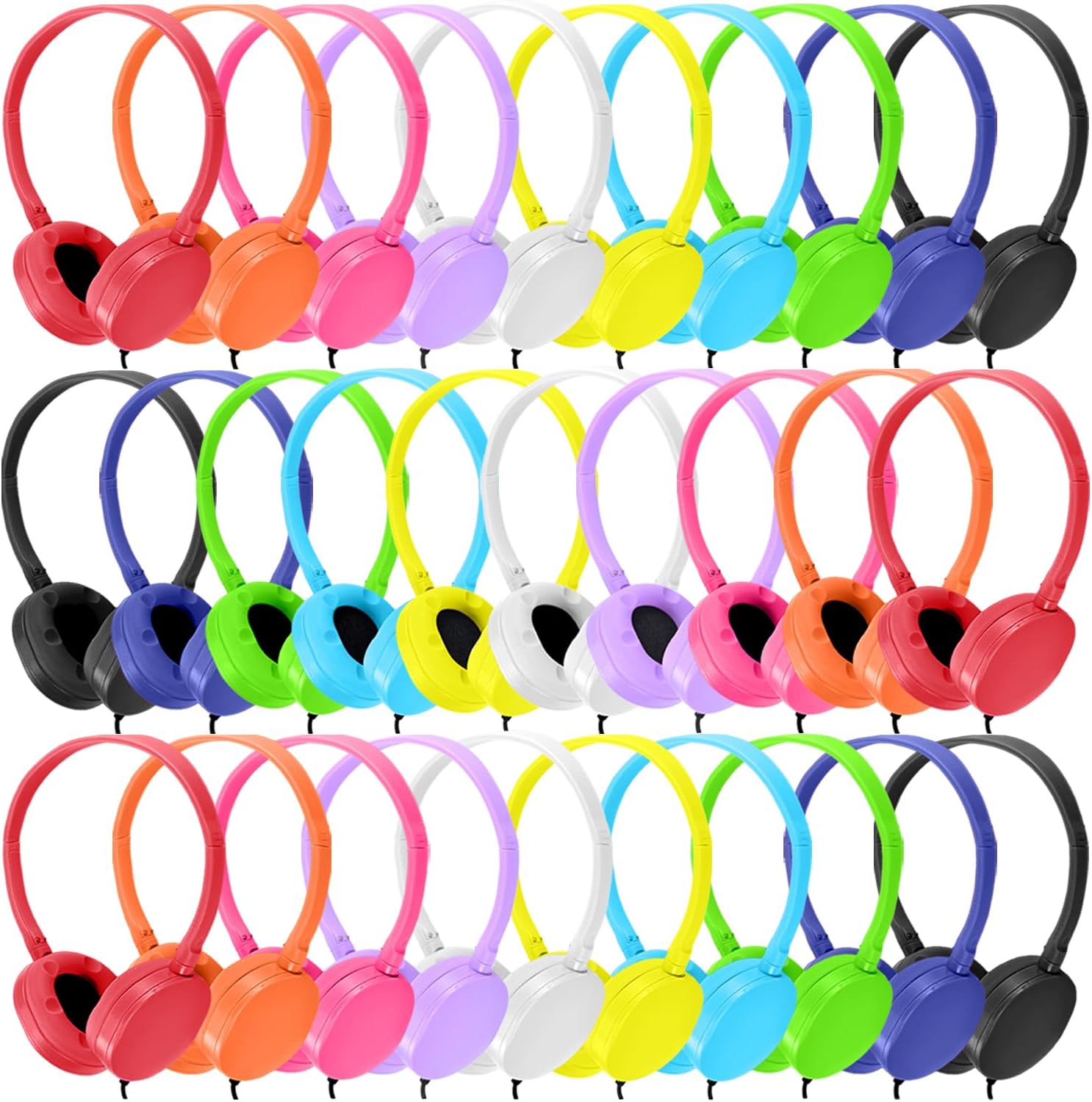 50 Pack Kids Headphones for Classroom Use - Adjustable & Durable