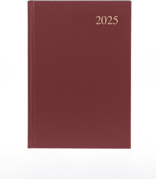 2025 Business Diary - A5 Day Planner - Faux Leather - Maroon