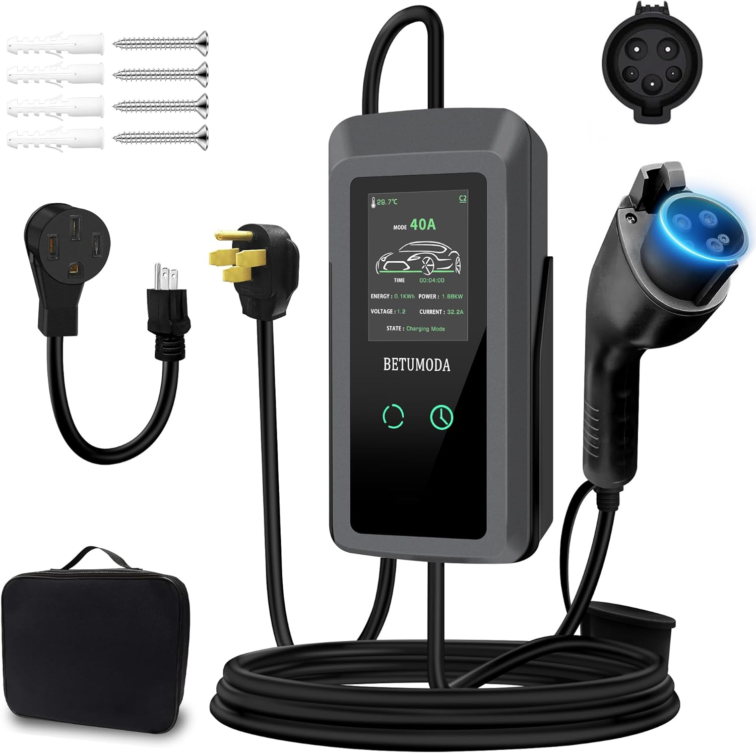 Portable Level 1&2 EV Charger with Adjustable Current and Timer