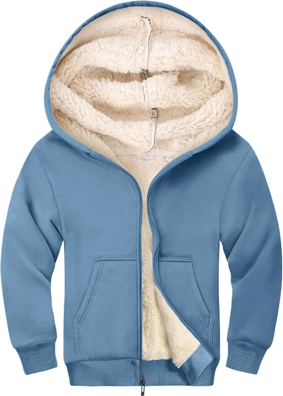 Gihuo Unisex Kids Winter Warm Sherpa Lined Zip Up Hoodie