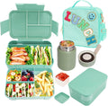 Girl Lunch Bag with 6 Compartment Bento Box - Insulated 3-Piece Set