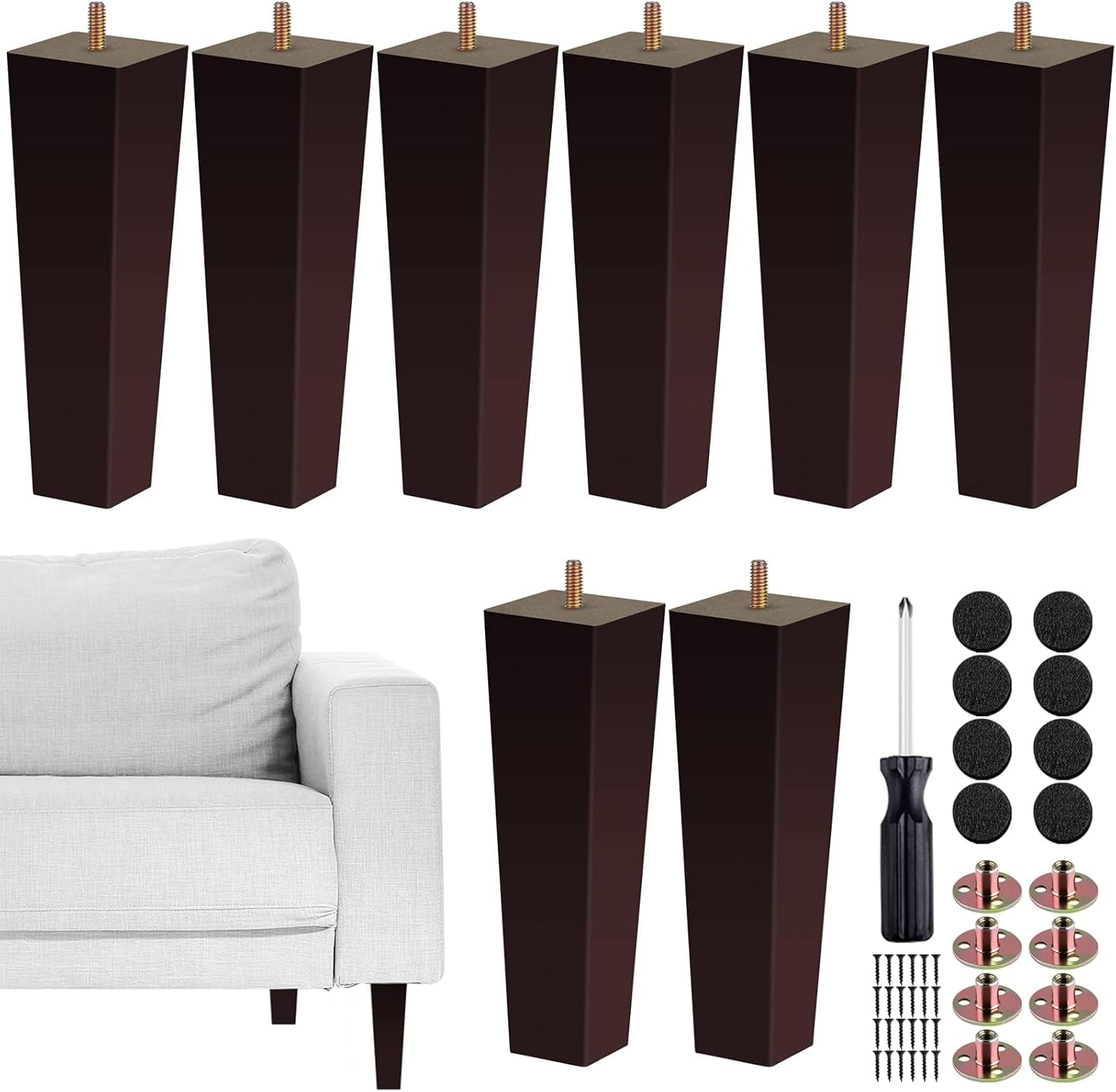 TURSTIN Set of 8 Square Solid Wood Couch Legs for Furniture