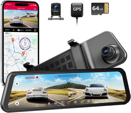 LINGDU 4K Dual Dash Cam: WiFi, GPS, Voice Control