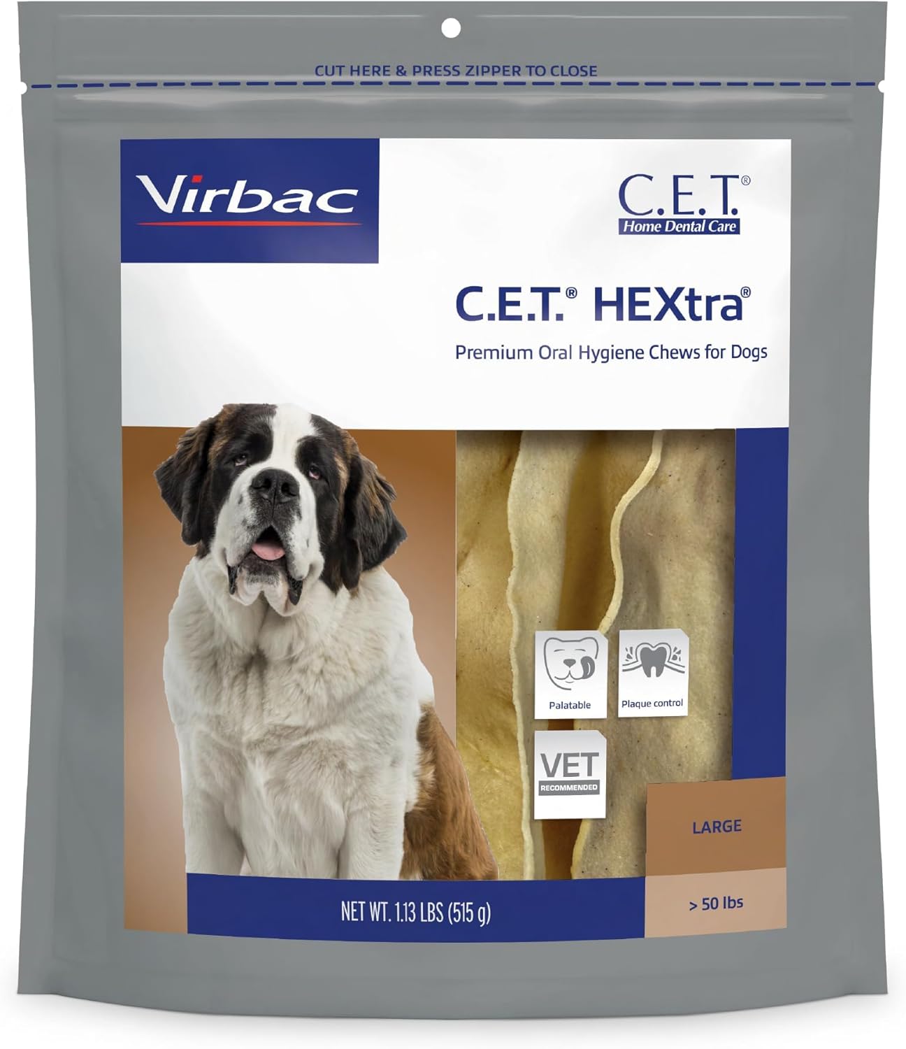 Virbac C.E.T. HEXtra Premium Oral Hygiene Chews for Dogs Over 50 lbs