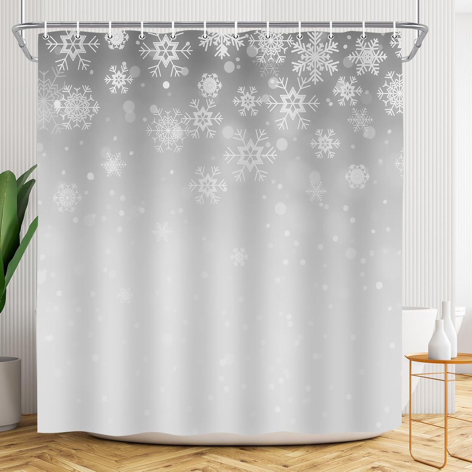 Waterproof Christmas Snowflake Shower Curtain Set
