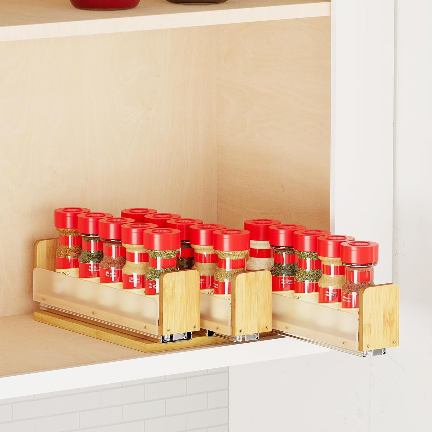 SpaceAid Bamboo Pull Out Spice Rack Organizer for Kitchen Cabinets