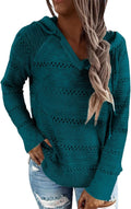 Turquoise Hooded Crochet Sweater for Women - Lightweight Pullover