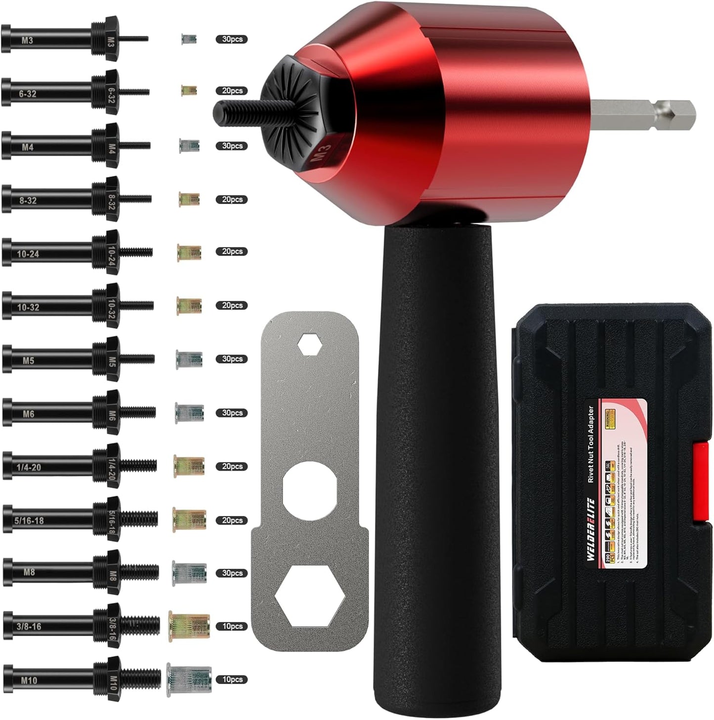 Rivet Nut Drill Adaptor Tool Kit with 290 Rivet Nuts Included