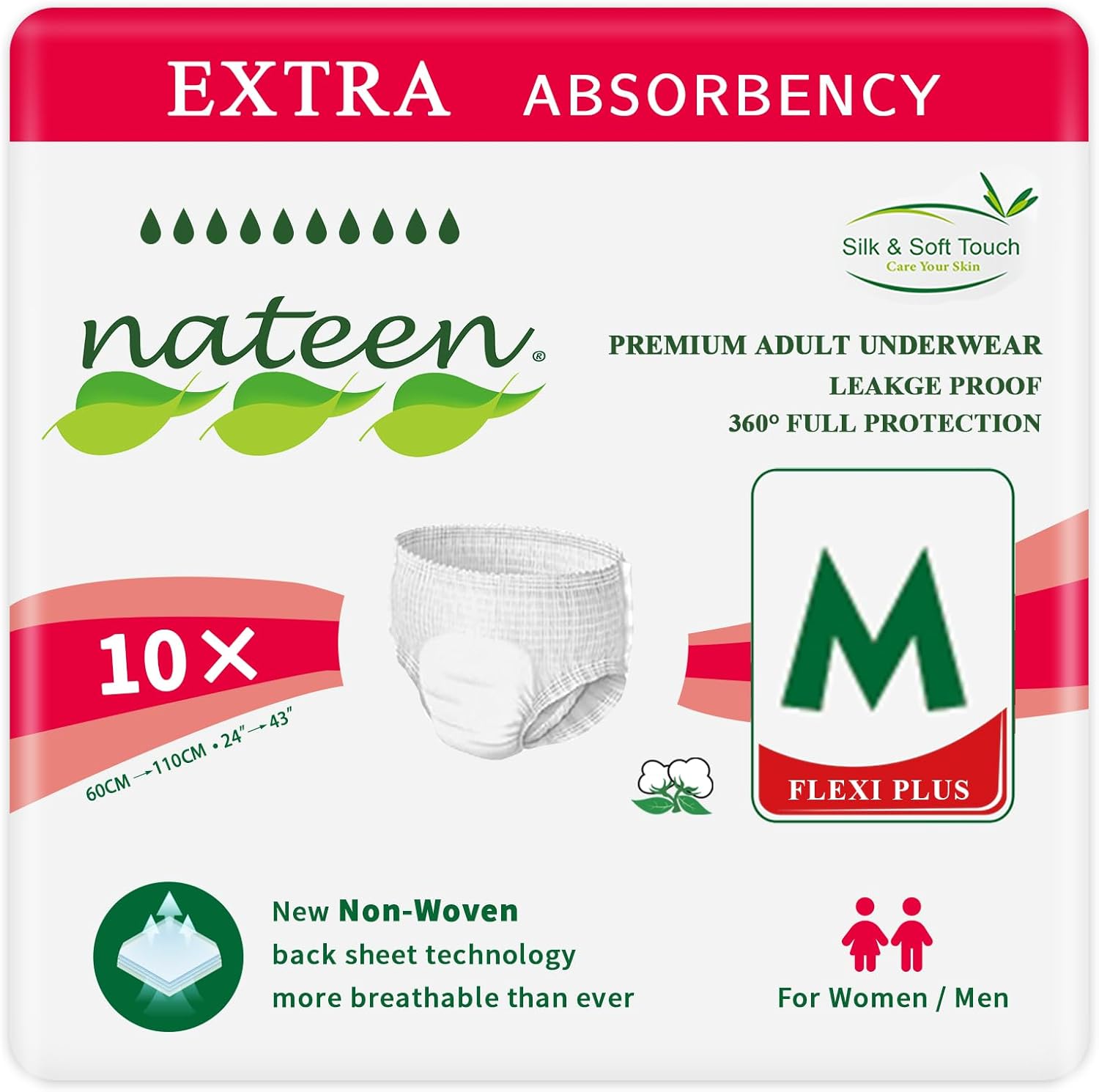 Nateen Flexi Plus Unisex Overnight Plus Pull Up - Super Absorbency, Medium, 10 Count