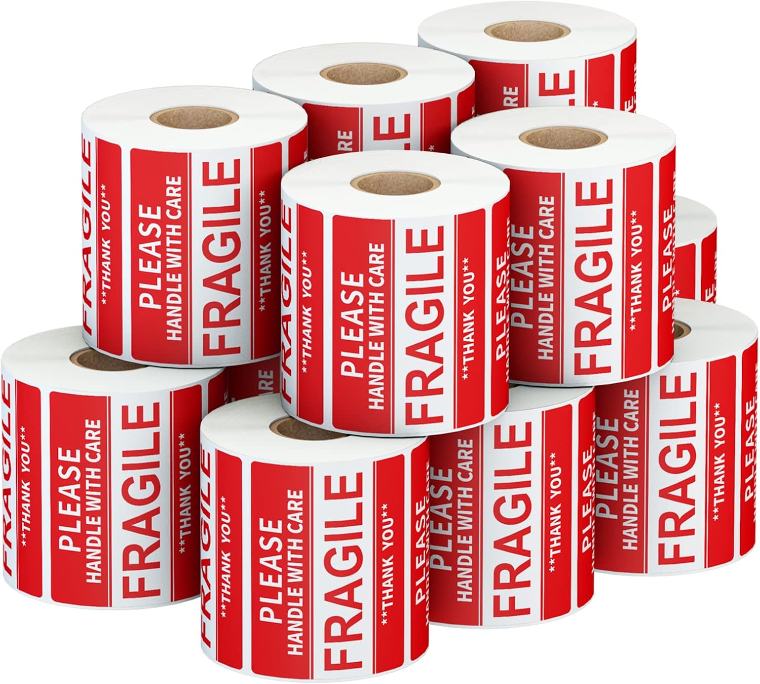 3 x 2 inch Handle with Care Fragile Thank You Labels - 6000 Pack