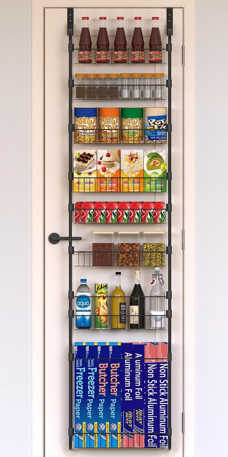 Black Over the Door Pantry Organizer with 8 Adjustable Baskets