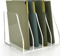 Acrylic Magazine File Holder, 4 Vertical Compartments - Clear Desk