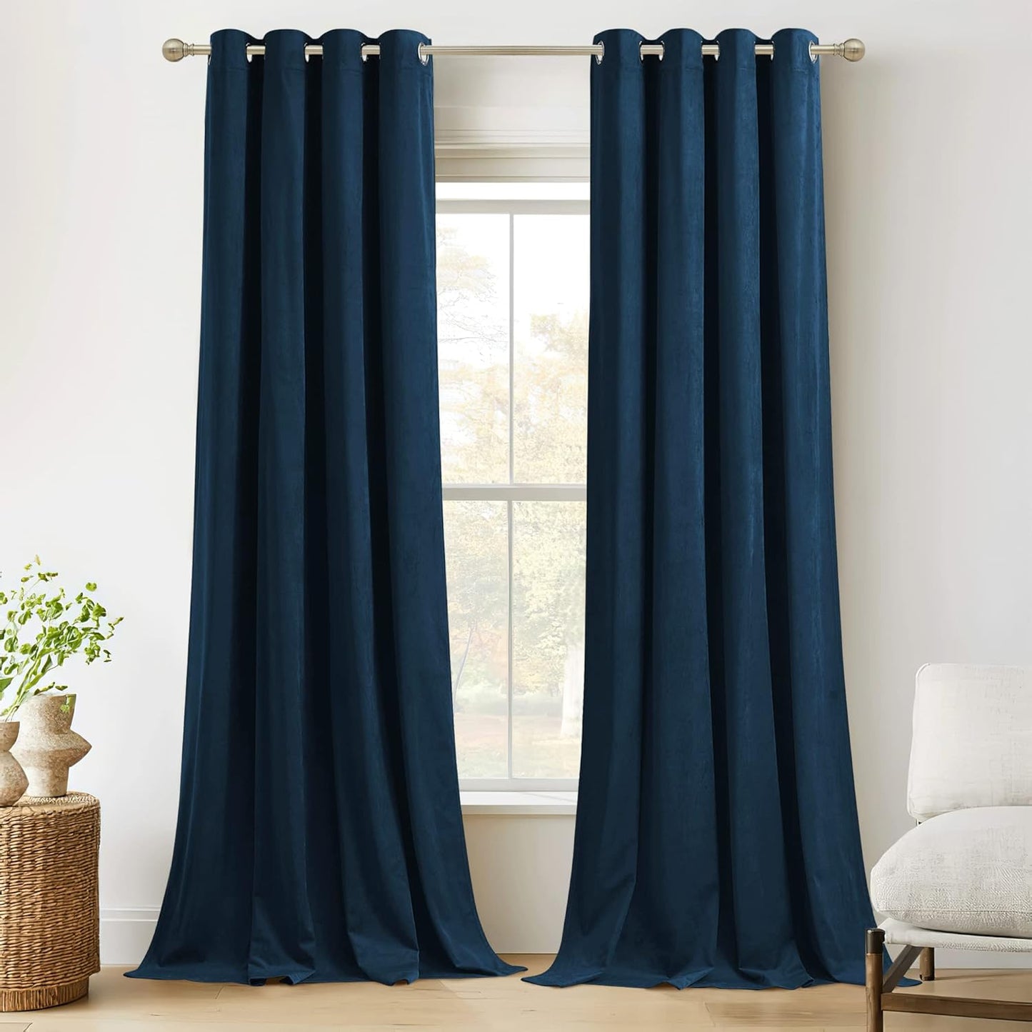 RYB HOME Navy Blackout Velvet Curtains - Dorm Ready