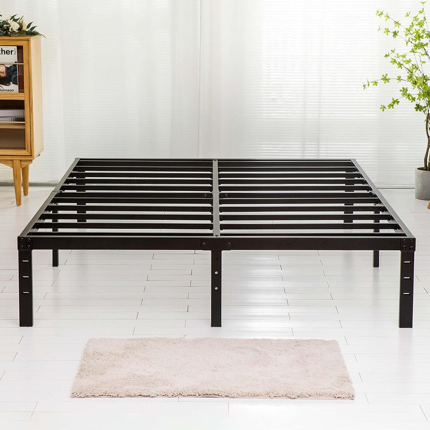 Queen Size Bed Frame with Steel Slats Support for Durability
