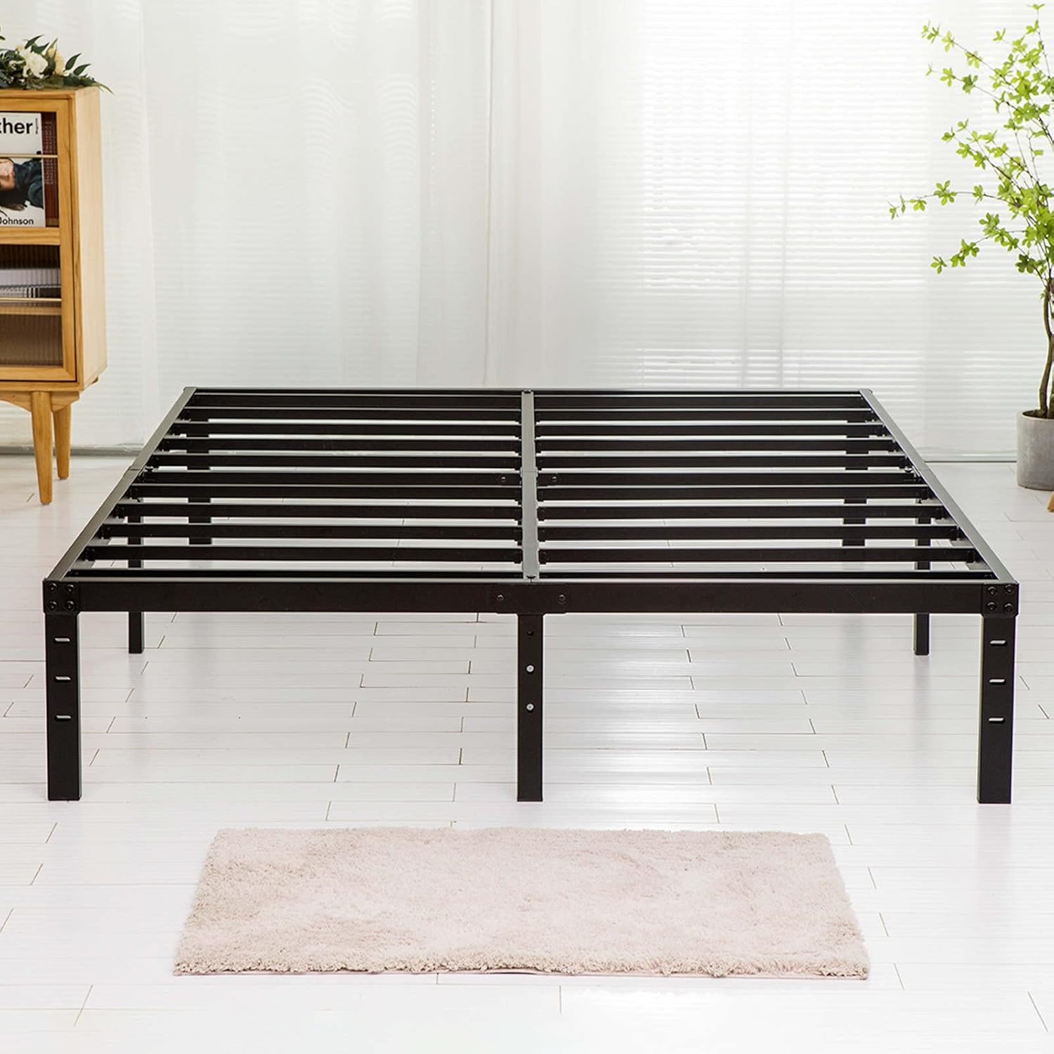 Queen Size Bed Frame with Steel Slats Support for Durability